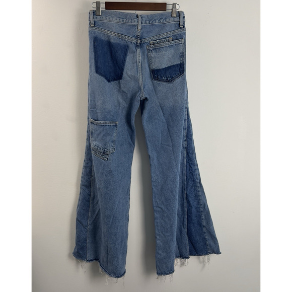 ZARA Women's Jeans Size 4 Blue Denim Wide Leg Cargo Patchwork Flared - Picture 2 of 6